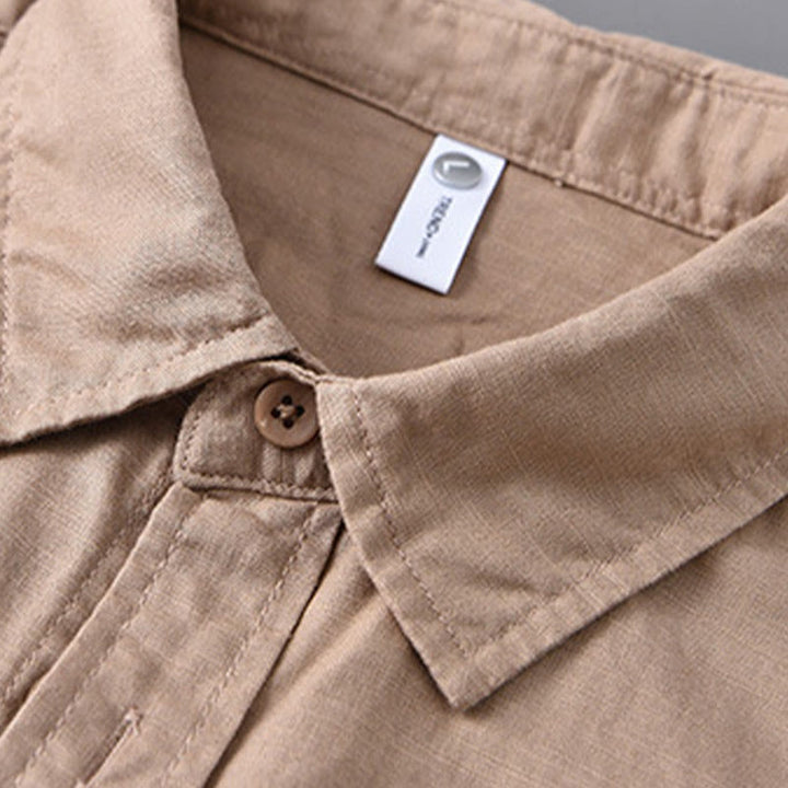 Buddha Stones Men's Long Sleeve Turn-down Collar With Pocket Pure Color Comfortable Cotton Shirt - image 22