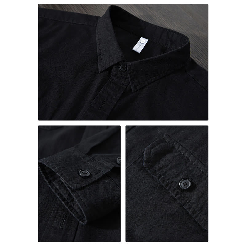 Buddha Stones Men's Long Sleeve Turn-down Collar With Pocket Pure Color Casual Cotton Shirt - image 17