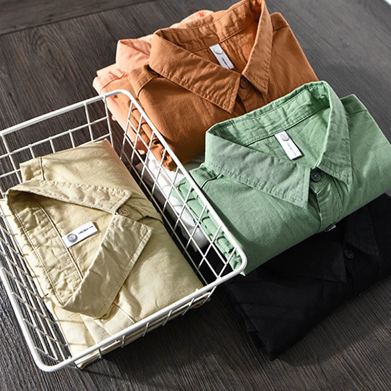 Buddha Stones Men's Long Sleeve Turn-down Collar With Pocket Pure Color Casual Cotton Shirt - image 21