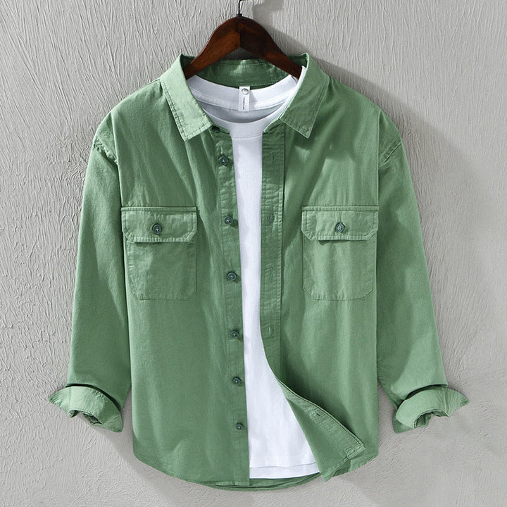 Buddha Stones Men's Long Sleeve Turn-down Collar With Pocket Pure Color Casual Cotton Shirt - MediumSeaGreen - US/UK/AU46，EU56 (5XL) - image 10