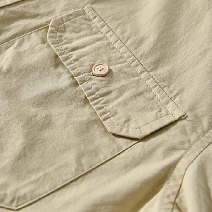 Buddha Stones Men's Long Sleeve Turn-down Collar With Pocket Pure Color Casual Cotton Shirt - image 5