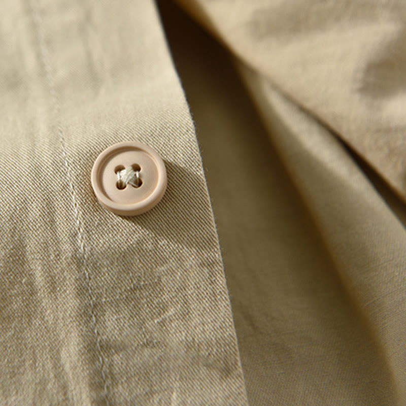 Buddha Stones Men's Long Sleeve Turn-down Collar With Pocket Pure Color Casual Cotton Shirt - image 6