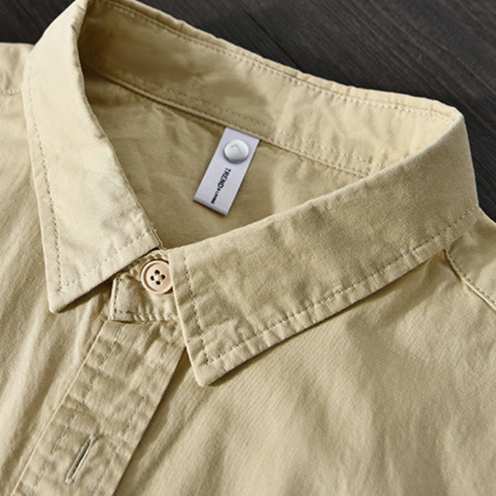 Buddha Stones Men's Long Sleeve Turn-down Collar With Pocket Pure Color Casual Cotton Shirt - image 4