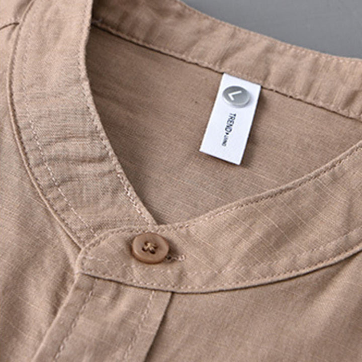 Buddha Stones Men's Long Sleeve Stand Collar With Pocket Pure Color Casual Cotton Linen Shirt - image 31