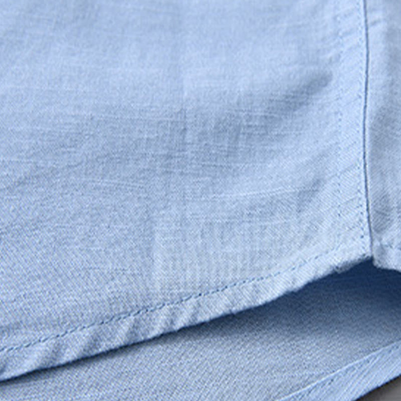 Buddha Stones Men's Long Sleeve Stand Collar With Pocket Pure Color Casual Cotton Linen Shirt - image 19