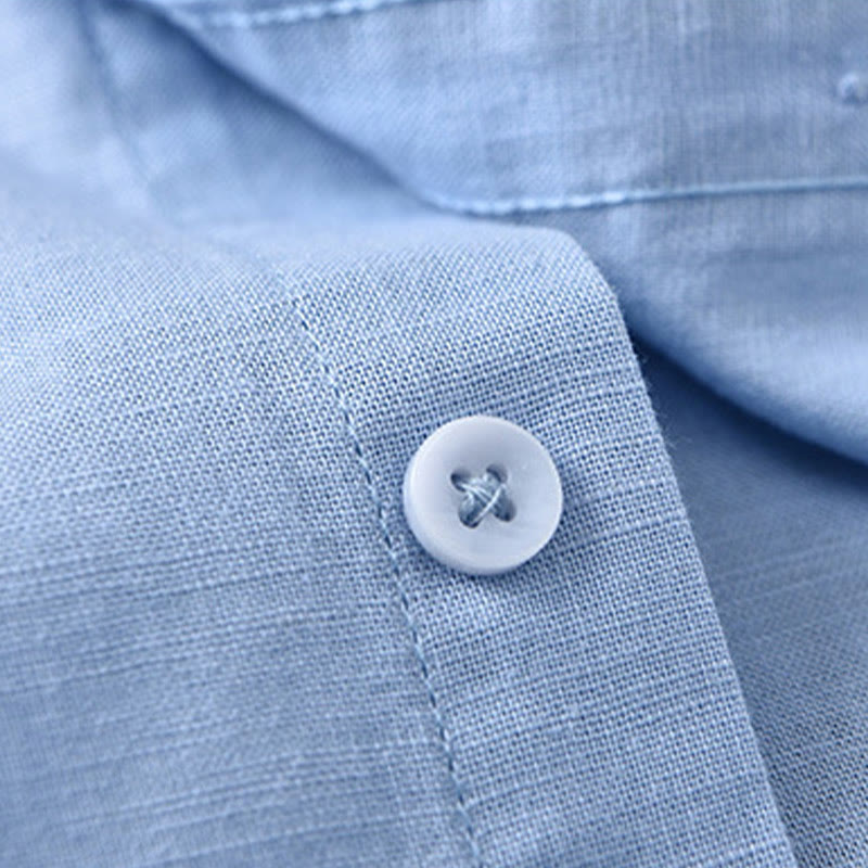 Buddha Stones Men's Long Sleeve Stand Collar With Pocket Pure Color Casual Cotton Linen Shirt - image 21