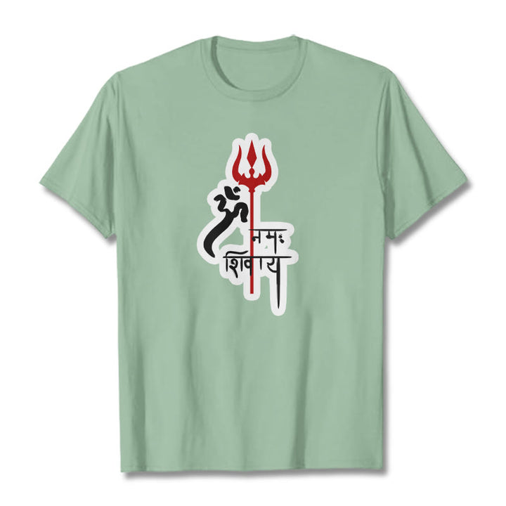 Buddha Stones OM NAMAH SHIVAYA Red Trident Profile Cotton Tee T-shirt