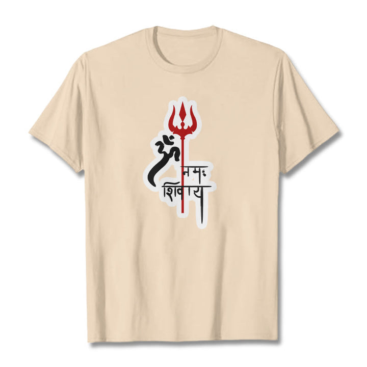 Buddha Stones OM NAMAH SHIVAYA Red Trident Profile Cotton Tee T-shirt