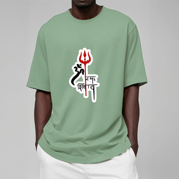 Buddha Stones OM NAMAH SHIVAYA Red Trident Profile Cotton Tee T-shirt