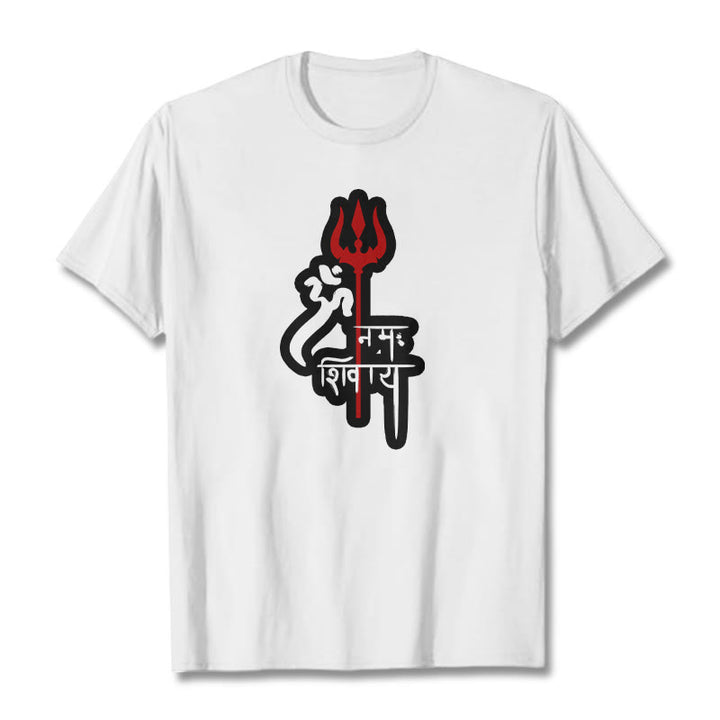 Buddha Stones OM NAMAH SHIVAYA Red Trident Profile Cotton Tee T-shirt