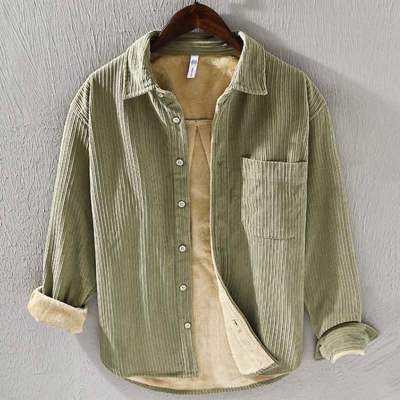 Buddha Stones Men's Long Sleeve Turn-down Collar With Pocket Corduroy Comfortable Shirt - YellowGreen - US/UK/AU40，EU50 (3XL) - image 13