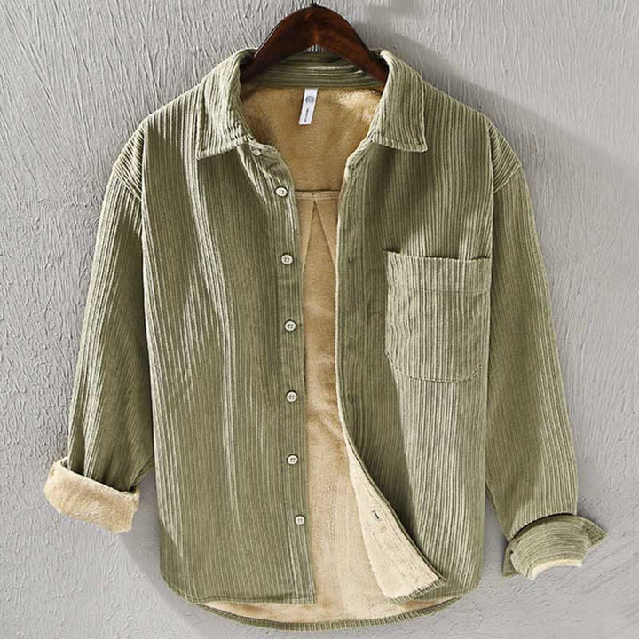 Buddha Stones Men's Long Sleeve Turn-down Collar With Pocket Corduroy Comfortable Shirt - YellowGreen - US/UK/AU40，EU50 (3XL) - image 13