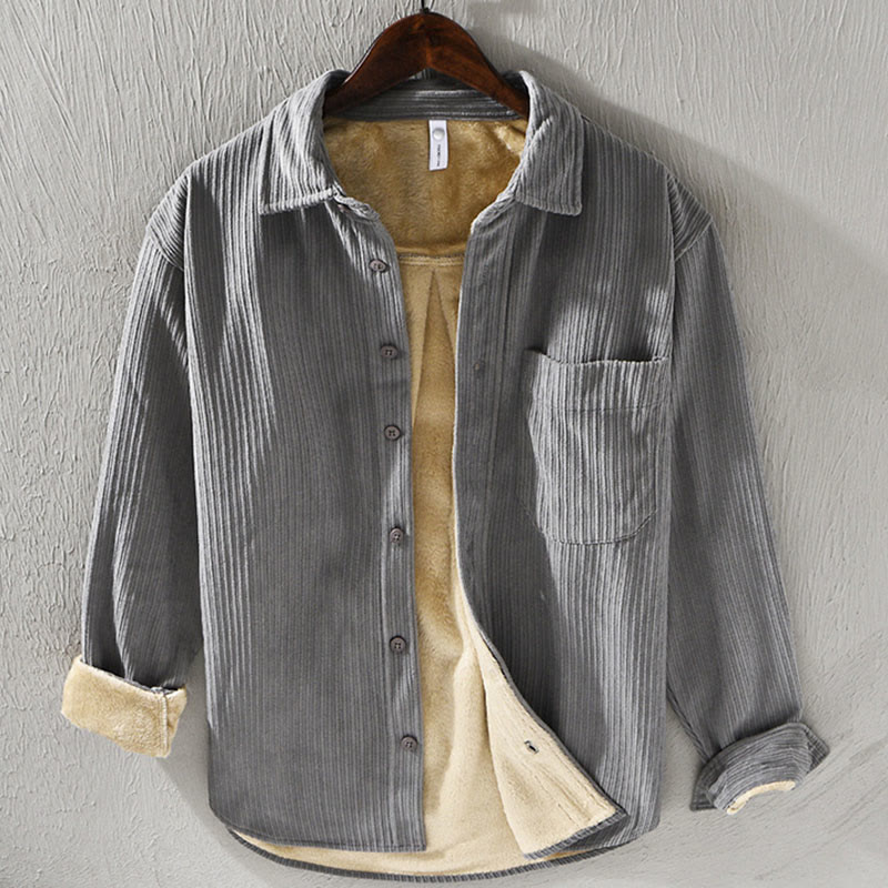 Buddha Stones Men's Long Sleeve Turn-down Collar With Pocket Corduroy Comfortable Shirt - DarkGray - US/UK/AU42，EU52 (3XL) - image 12