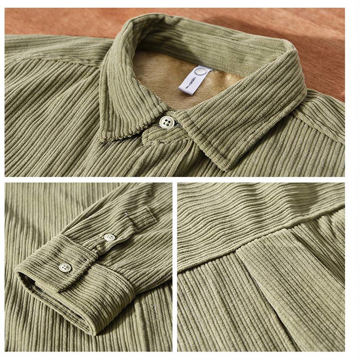 Buddha Stones Men's Long Sleeve Turn-down Collar With Pocket Corduroy Comfortable Shirt - image 16