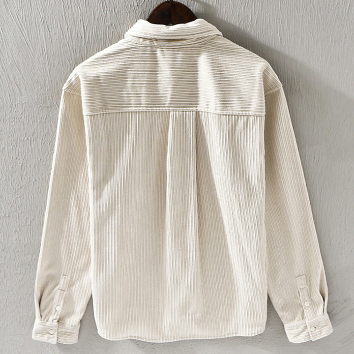 Buddha Stones Men's Long Sleeve Turn-down Collar With Pocket Corduroy Comfortable Shirt - image 3
