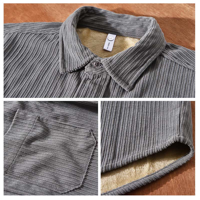 Buddha Stones Men's Long Sleeve Turn-down Collar With Pocket Corduroy Comfortable Shirt - image 13
