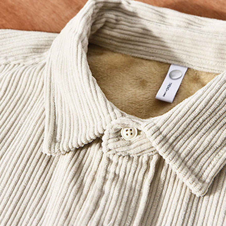 Buddha Stones Men's Long Sleeve Turn-down Collar With Pocket Corduroy Comfortable Shirt - image 4