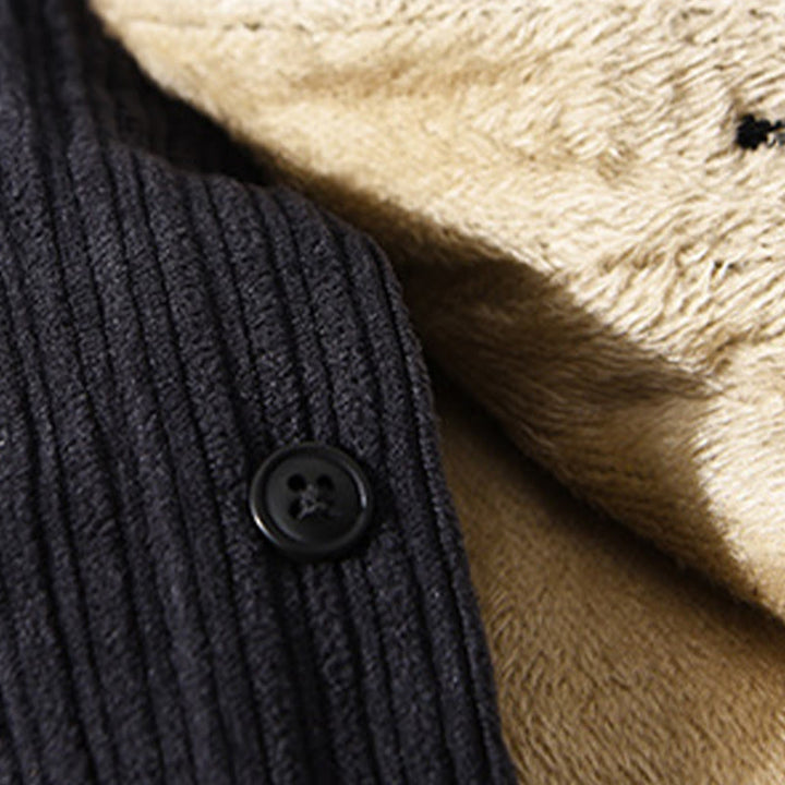 Buddha Stones Men's Long Sleeve Turn-down Collar With Pocket Corduroy Comfortable Shirt - image 18