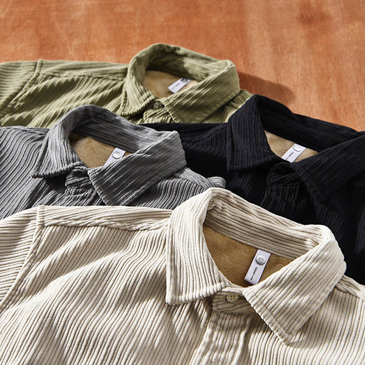 Buddha Stones Men's Long Sleeve Turn-down Collar With Pocket Corduroy Comfortable Shirt - image 1