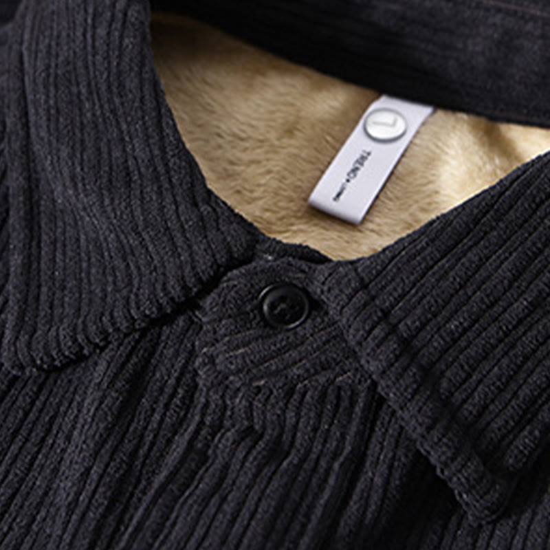 Buddha Stones Men's Long Sleeve Turn-down Collar With Pocket Corduroy Comfortable Shirt - image 19