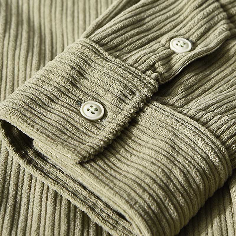 Buddha Stones Men's Long Sleeve Turn-down Collar With Pocket Corduroy Comfortable Shirt - image 15