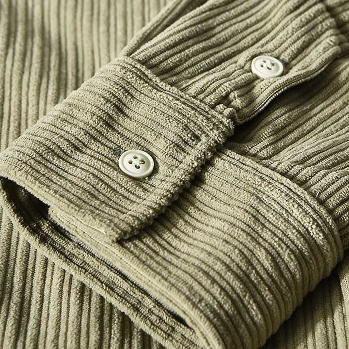 Buddha Stones Men's Long Sleeve Turn-down Collar With Pocket Corduroy Comfortable Shirt - image 15