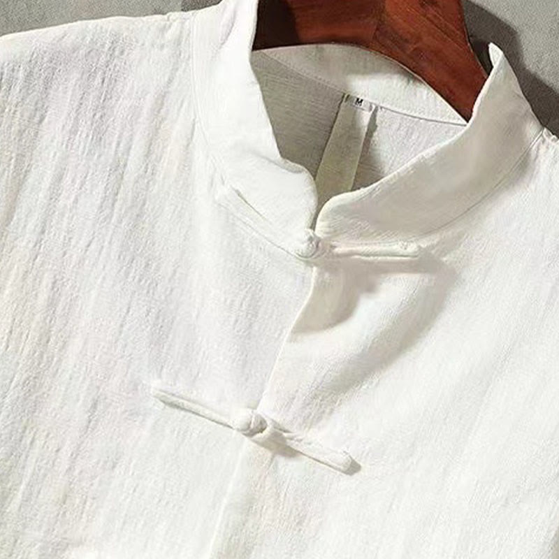 Buddha Stones Men's Tang Long Sleeve Shirt Frog Button With Pocket Stand Collar Comfort Linen Shirt - image 3