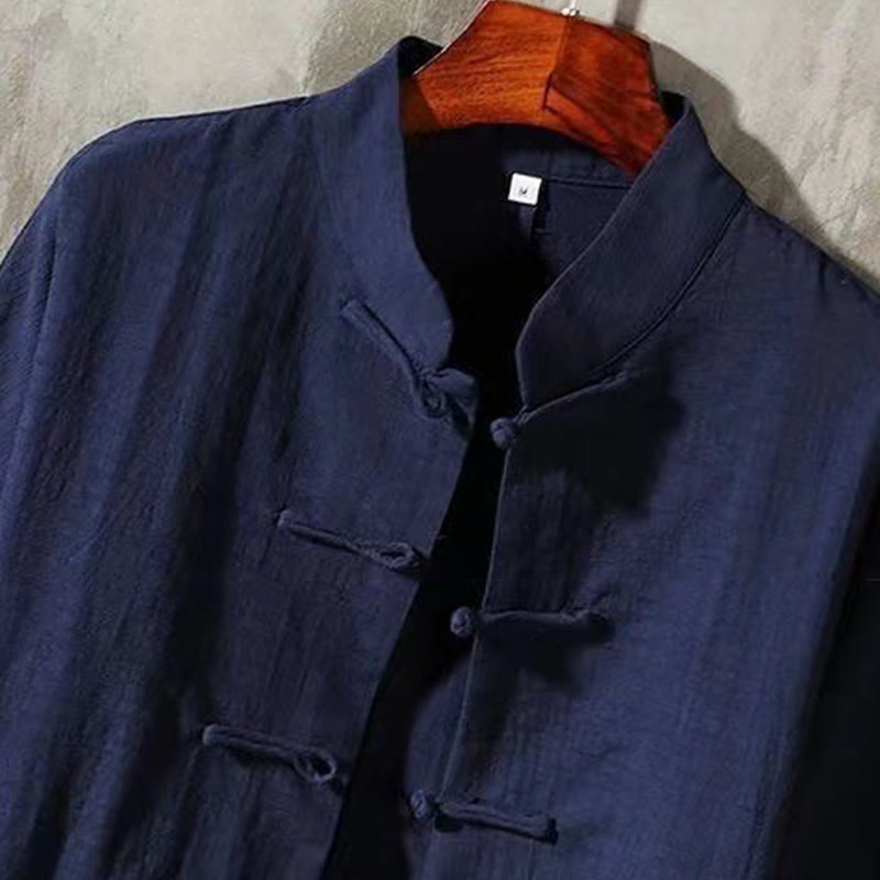 Buddha Stones Men's Tang Long Sleeve Shirt Frog Button With Pocket Stand Collar Comfort Shirt - image 9