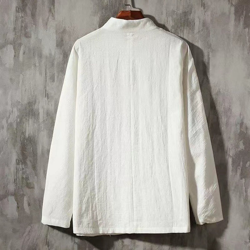 Buddha Stones Men's Tang Long Sleeve Shirt Frog Button With Pocket Stand Collar Comfort Linen Shirt - image 2