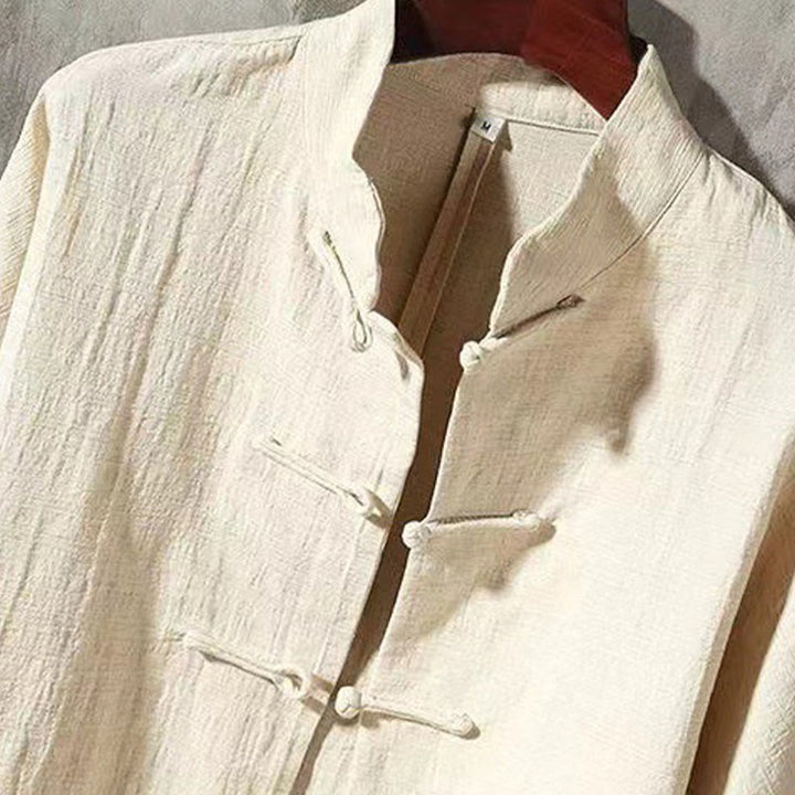 Buddha Stones Men's Tang Long Sleeve Shirt Frog Button With Pocket Stand Collar Comfort Linen Shirt - image 12
