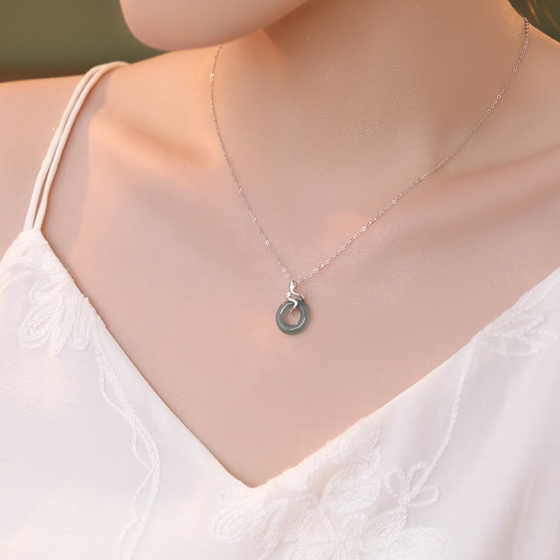 Buddha Stones 925 Sterling Silver 18K Gold Jade Peace Buckle Spirit Snake Peace Necklace Pendant - image 1