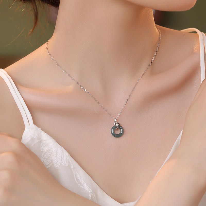 Buddha Stones 925 Sterling Silver 18K Gold Jade Peace Buckle Spirit Snake Peace Necklace Pendant - image 3