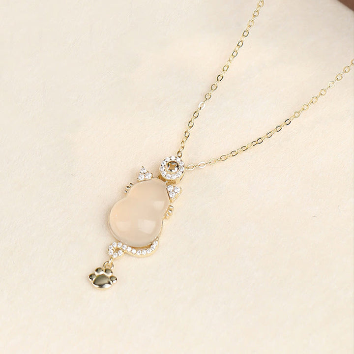 Buddha Stones 925 Sterling Silver 14k Gold White Jade Gourd Cat Protection Necklace Pendant - 14K Gold - image 9