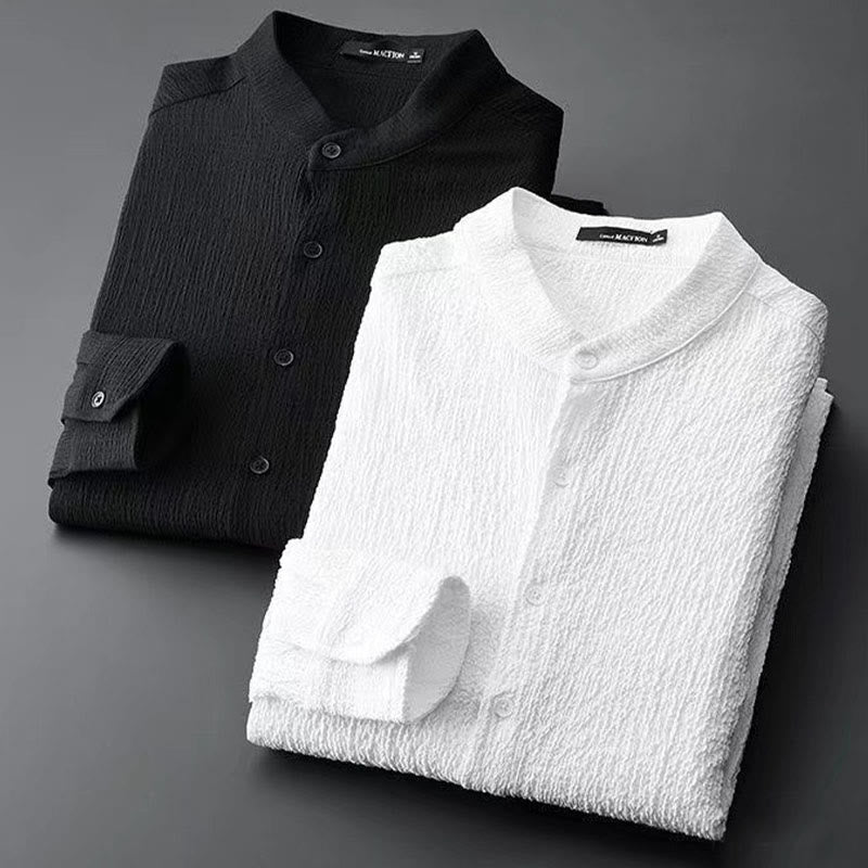 Buddha Stones Pure Color Long Sleeve Top Pants Clothing Men's Set - image 2