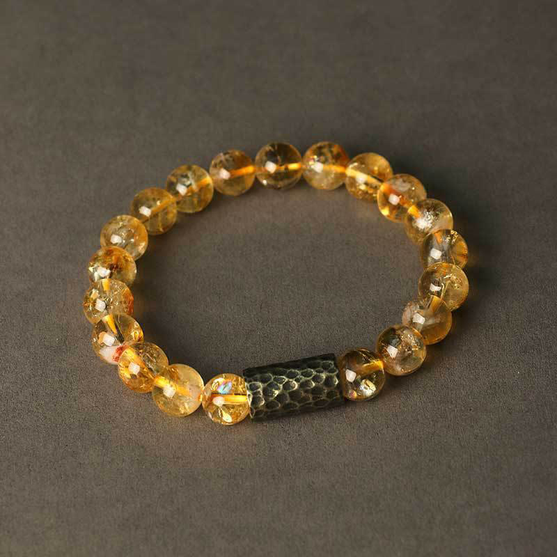 Buddha Stones Citrine Sandalwood Bodhi Seed Protection Double Wrap Bracelet