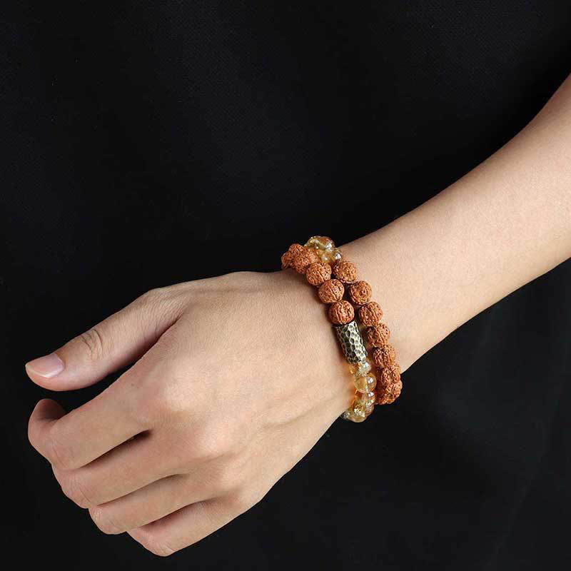 Buddha Stones Citrine Sandalwood Bodhi Seed Protection Double Wrap Bracelet