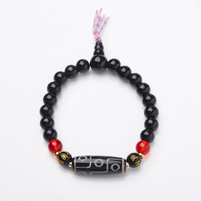 Buddha Stones Tibetan Nine-eye Dzi Bead Black Onyx Six True Words Wealth Protection Bracelet