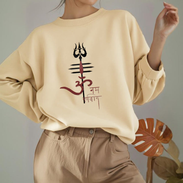 Buddha Stones OM NAMAH SHIVAYA Trident Fleece Lined Polyester Sweatshirt