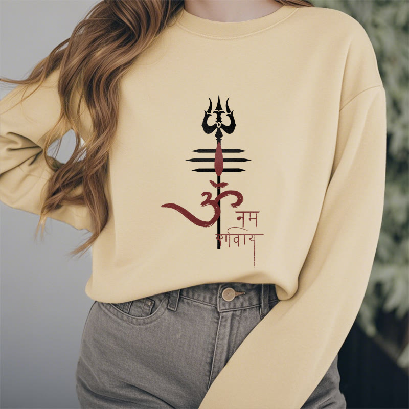 Buddha Stones OM NAMAH SHIVAYA Trident Fleece Lined Polyester Sweatshirt