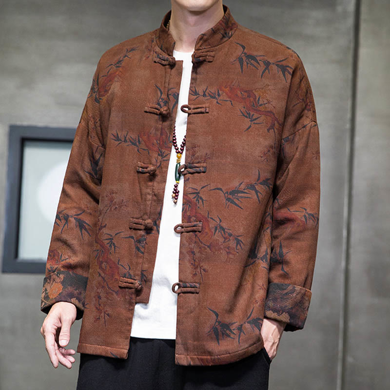 Buddha Stones Frog-Button Chinese Tang Suit Long Shirt Cotton Men Jacket Clothing - image 21