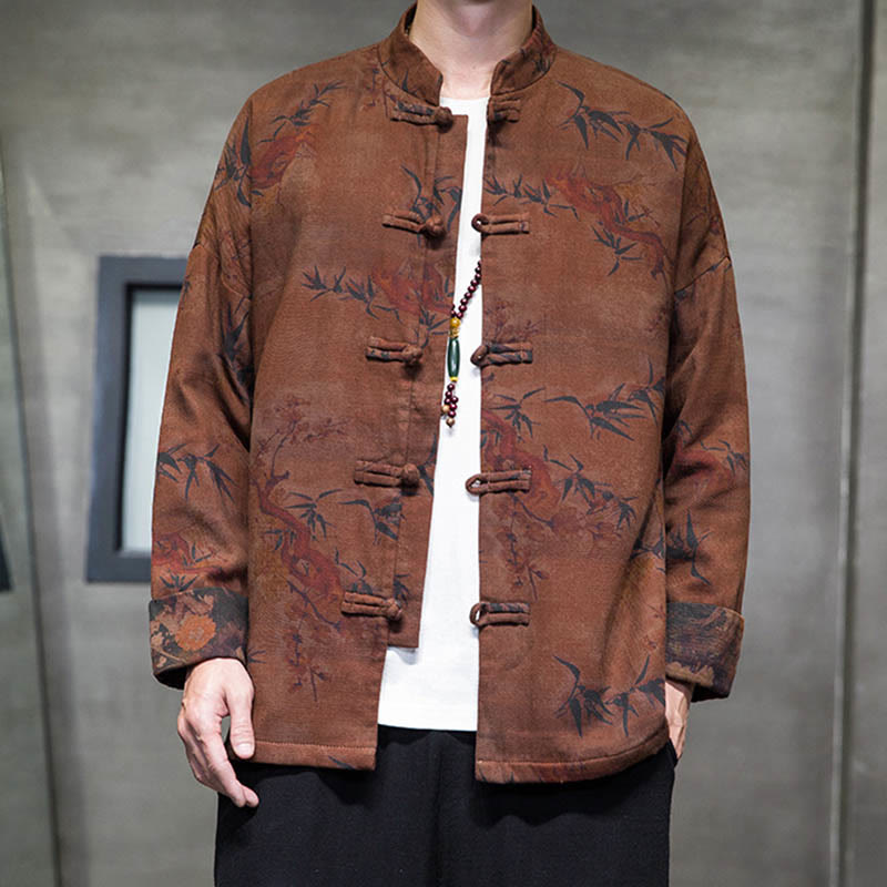 Buddha Stones Frog-Button Chinese Tang Suit Long Shirt Cotton Men Jacket Clothing - image 19