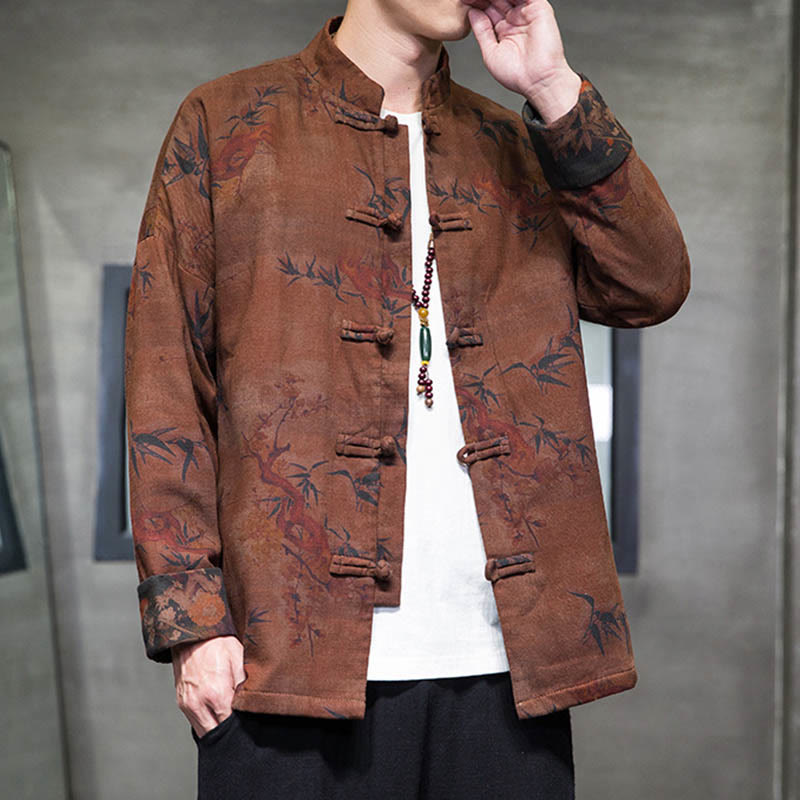 Buddha Stones Frog-Button Chinese Tang Suit Long Shirt Cotton Men Jacket Clothing - image 15