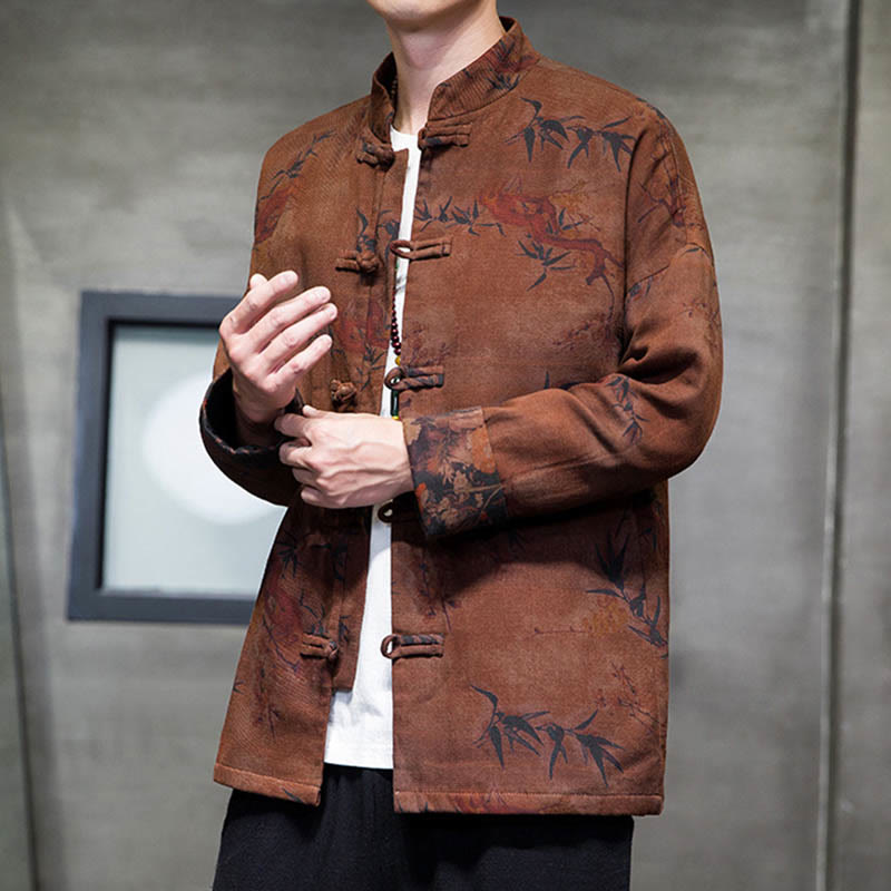 Buddha Stones Frog-Button Chinese Tang Suit Long Shirt Cotton Men Jacket Clothing - image 21
