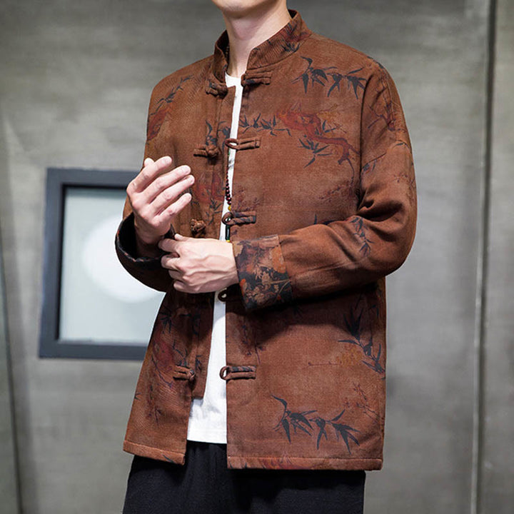 Buddha Stones Frog-Button Chinese Tang Suit Long Shirt Cotton Men Jacket Clothing - image 21