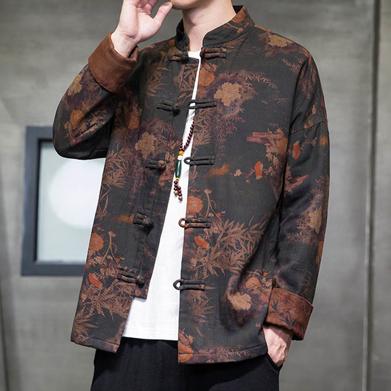 Buddha Stones Frog-Button Chinese Tang Suit Long Shirt Cotton Men Jacket Clothing - image 9