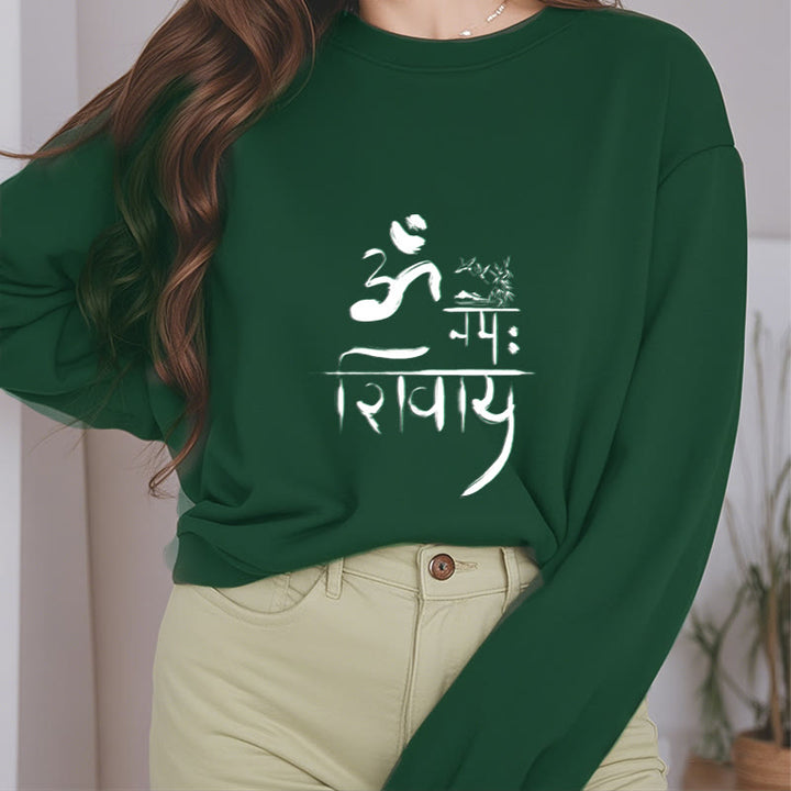 Buddha Stones OM NAMAH SHIVAYA Crane Bamboo Fleece Lined Polyester Sweatshirt