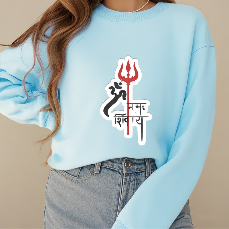 Buddha Stones OM NAMAH SHIVAYA Red Trident Profile Fleece Lined Polyester Sweatshirt