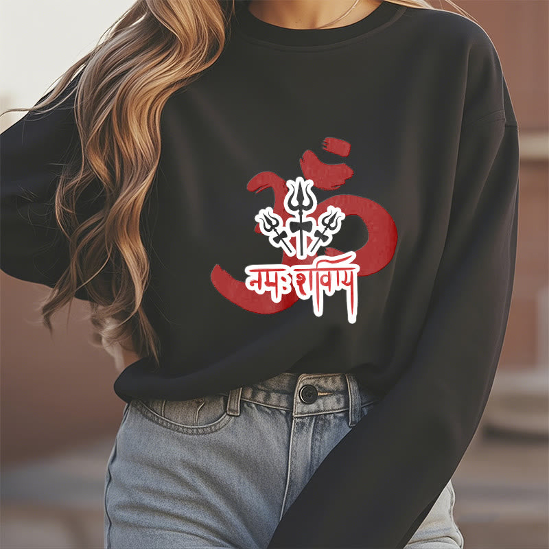 Buddha Stones OM NAMAH SHIVAYA Three Small Tridents Fleece Lined Polyester Sweatshirt