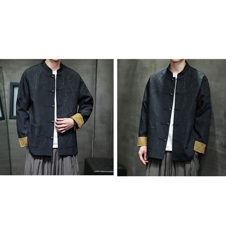 Buddha Stones Tang Suit Casual Frog-button Long Sleeve Nylon Men's Jacket Shirt Clothing - image 8