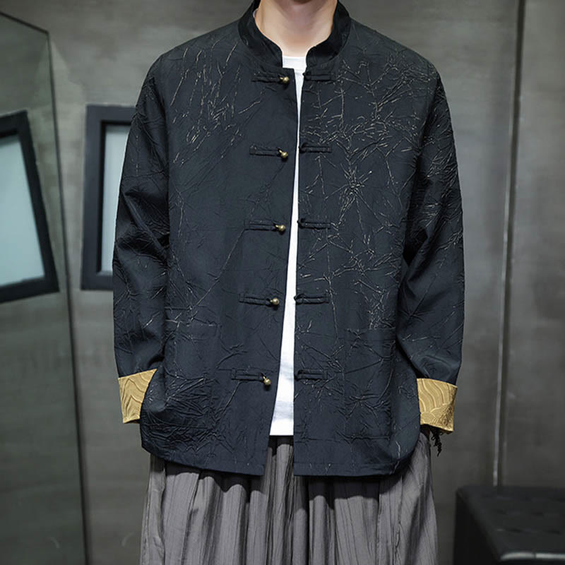 Buddha Stones Tang Suit Casual Frog-button Long Sleeve Nylon Men's Jacket Shirt Clothing - image 2